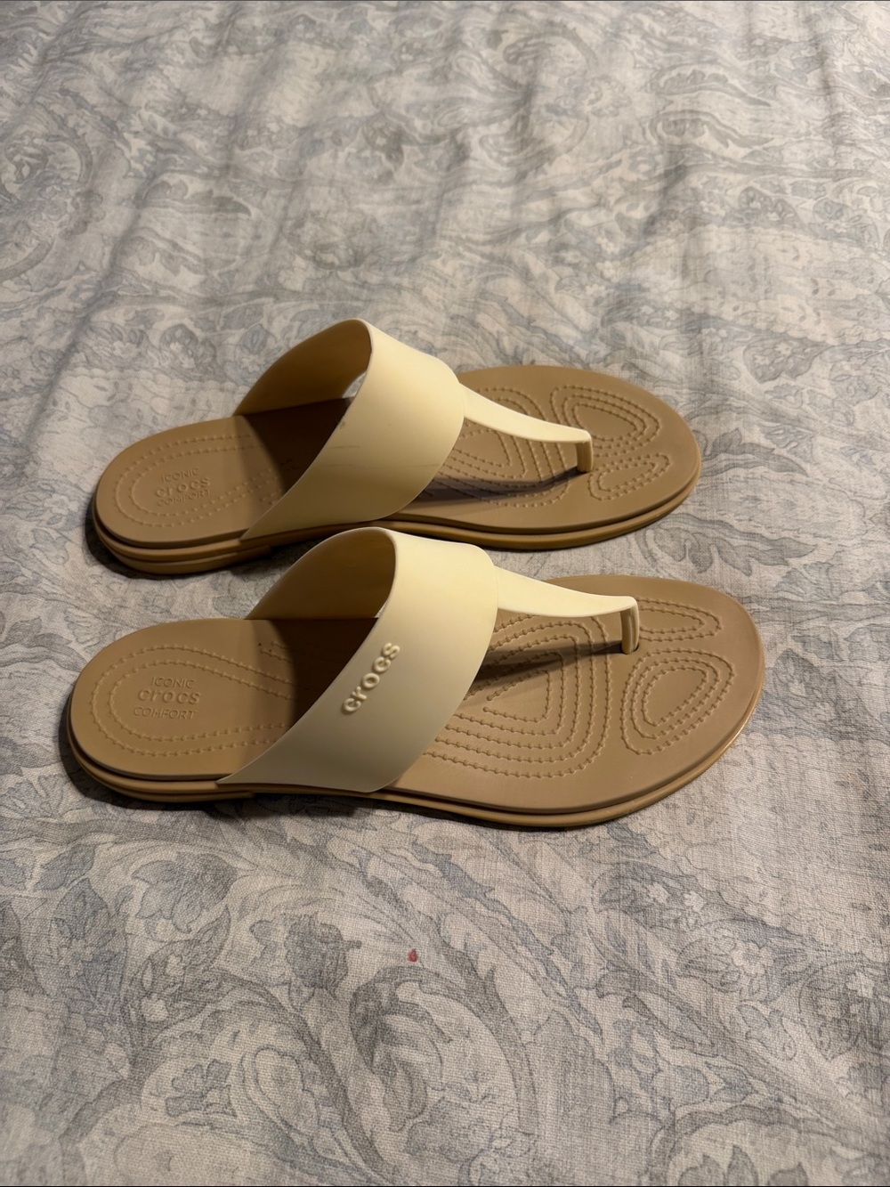 CROCS Tulum Women’s Tan and Cream Slip-On Thong Sandals